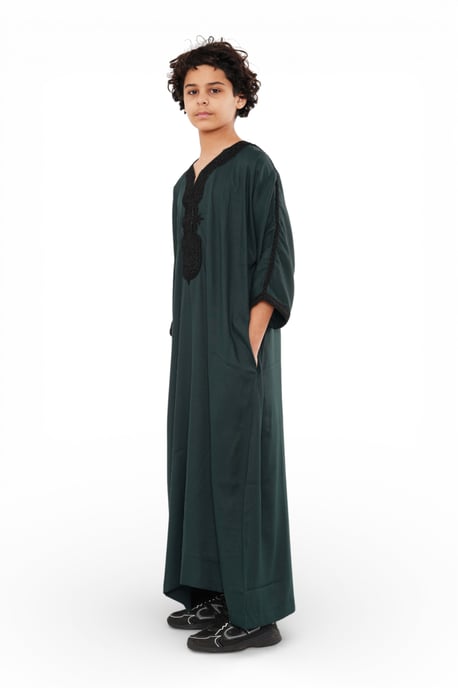 Kinderen jongens groene Marokkaanse Thobe Jubba Robe Eid Djellaba Gandoura LFS-K-HM62 - Image 4