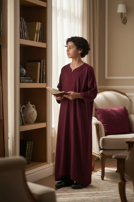 Kinderen jongens rode Marokkaanse Thobe Jubba Robe Eid Djellaba Gandoura LFS-K-HM62 - Image 1