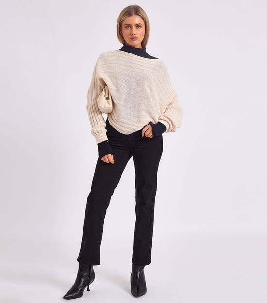 Gestreepte gebreide oversized trui met vleermuismouwen - Image 1