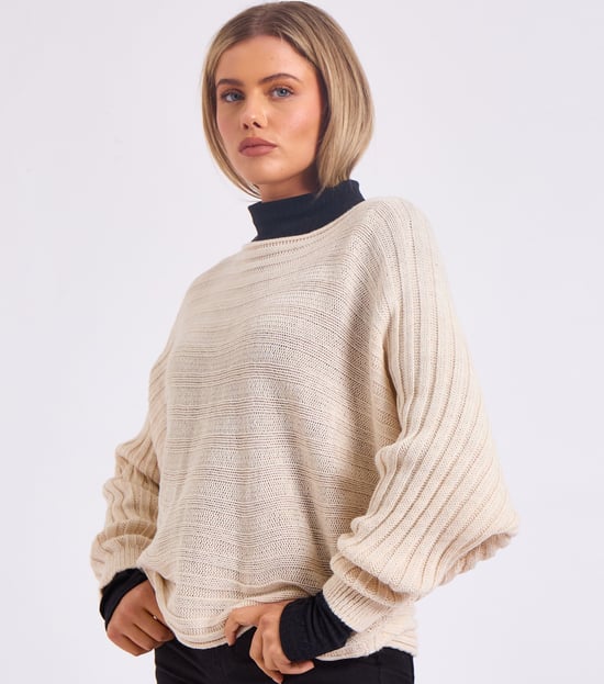 Gestreepte gebreide oversized trui met vleermuismouwen - Image 3