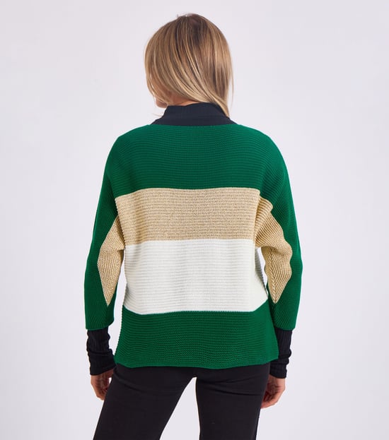Gestreepte gebreide oversized trui met V-hals - Image 4