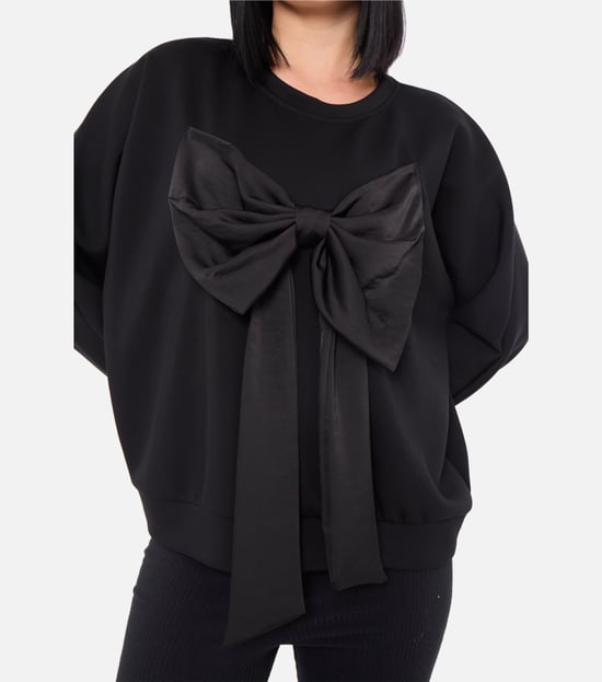 Zwarte oversized trui met strik aan de voorkant - Image 2