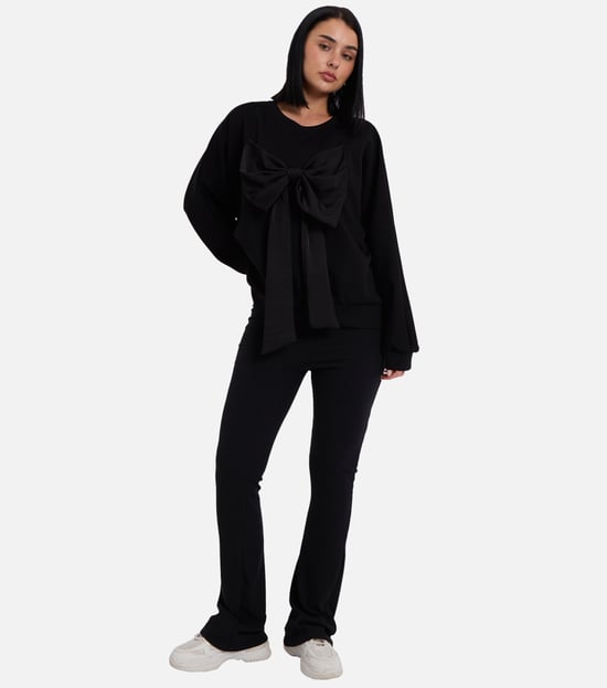 Zwarte oversized trui met strik aan de voorkant - Image 3