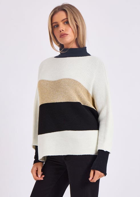 Gestreepte gebreide oversized trui met V-hals - Image 1