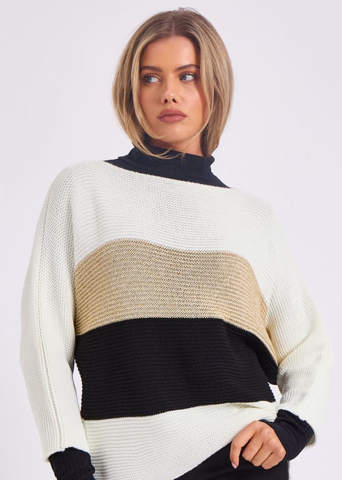 Gestreepte gebreide oversized trui met V-hals - Image 2