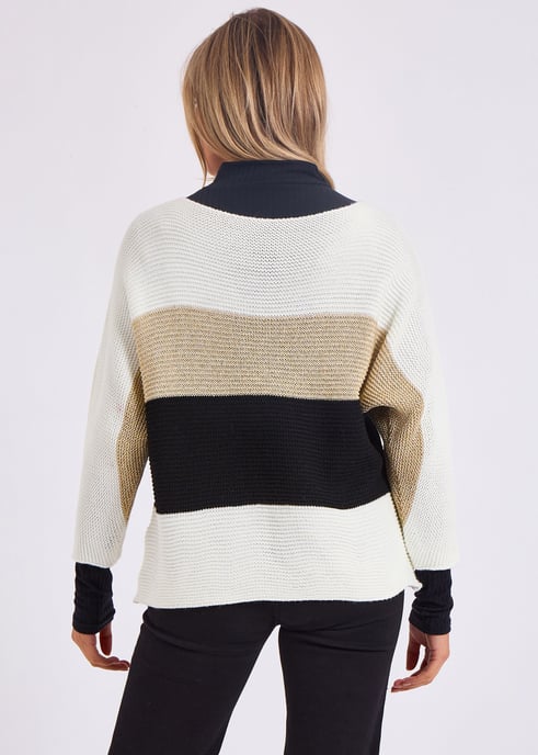 Gestreepte gebreide oversized trui met V-hals - Image 4