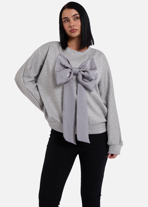 Grijze oversized trui met strik aan de voorkant - Image 1