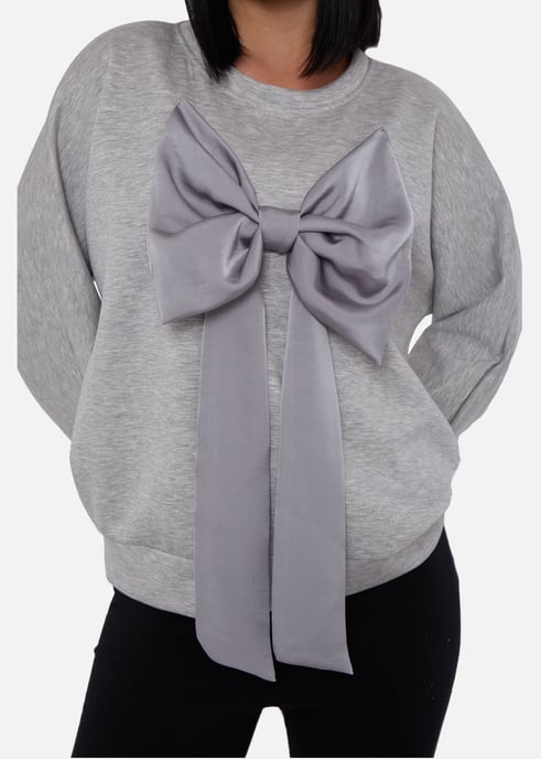 Grijze oversized trui met strik aan de voorkant - Image 2