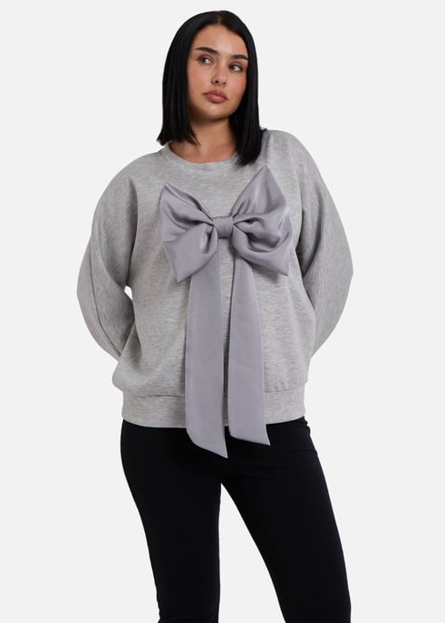 Grijze oversized trui met strik aan de voorkant - Image 3