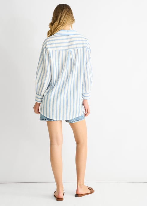 Oversized katoenen shirt met blauwe strepen - Image 4