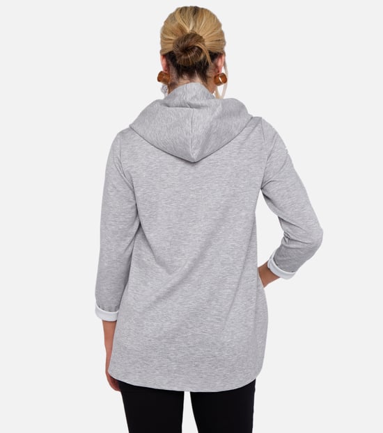 Grijze oversized A-lijn top met capuchon en hartprint - Image 4