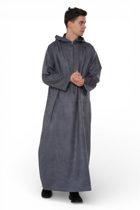 Heren Eid Grijze Marokkaanse Jubba Robe Ramadan Eid Thobe met capuchon - HM12 - Image 2