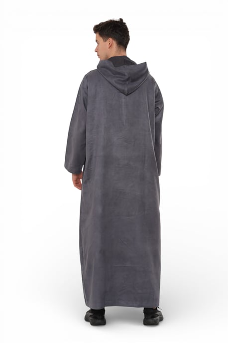 Heren Eid Grijze Marokkaanse Jubba Robe Ramadan Eid Thobe met capuchon - HM12 - Image 4