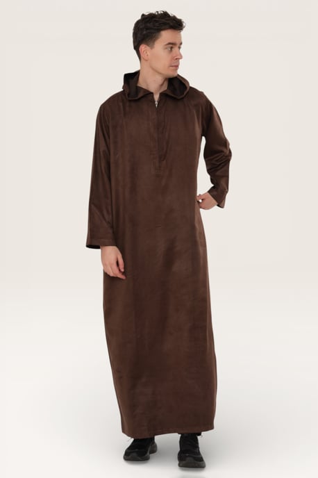 Heren bruine Eid Marokkaanse Jubba Robe Ramadan Eid Thobe LFS met capuchon - HM12 - Image 3
