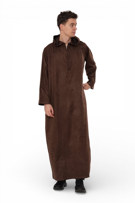 Heren Eid Bruin Marokkaanse Jubba Robe Ramadan Eid Thobe met capuchon - HM12 - Image 2