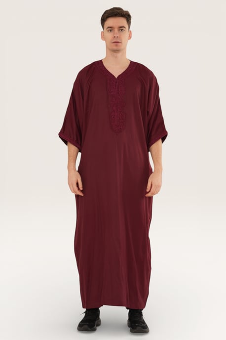 Heren rode Marokkaanse Thobe Jubba Robe Eid Djellaba Gandoura LFS - HM62 - Image 2