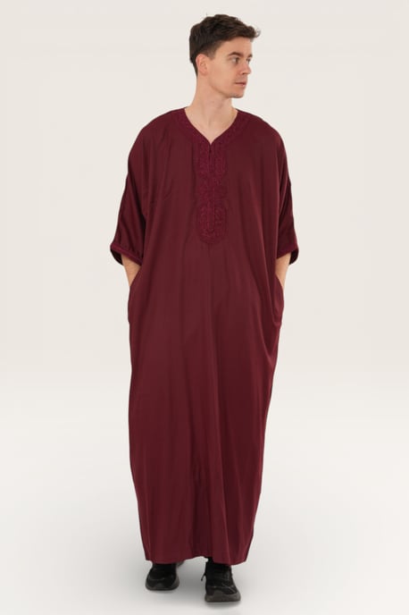 Heren rode Marokkaanse Thobe Jubba Robe Eid Djellaba Gandoura LFS - HM62 - Image 3