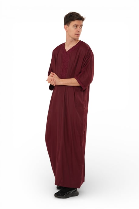 Heren rode Marokkaanse Thobe Jubba Robe Eid Djellaba Gandoura LFS - HM62 - Image 4