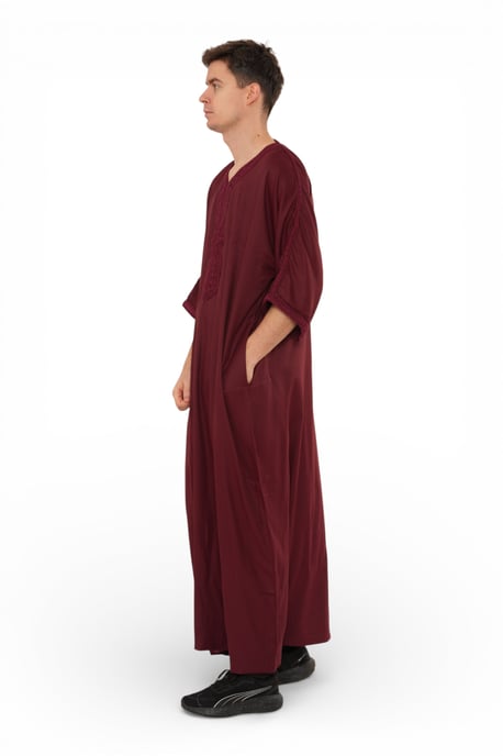 Heren rode Marokkaanse Thobe Jubba Robe Eid Djellaba Gandoura LFS - HM62 - Image 5