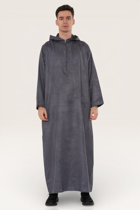 Heren grijze Eid Marokkaanse Jubba Robe Ramadan Eid Thobe LFS met capuchon - HM12 - Image 2