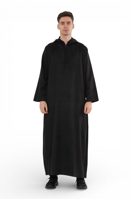 Heren Eid Zwart Marokkaanse Jubba Robe Ramadan Eid Thobe met capuchon - HM12 - Image 1