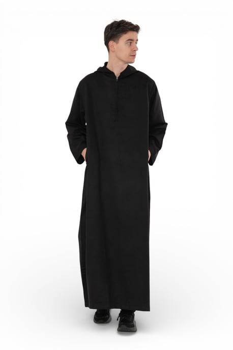 Heren Eid Zwart Marokkaanse Jubba Robe Ramadan Eid Thobe met capuchon - HM12 - Image 2