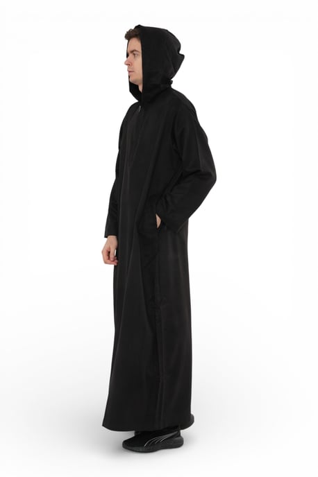 Heren Eid Zwart Marokkaanse Jubba Robe Ramadan Eid Thobe met capuchon - HM12 - Image 4