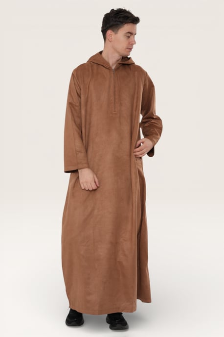 Heren bruine Eid Marokkaanse Jubba Robe Ramadan Eid Thobe LFS met capuchon - HM12 - Image 3