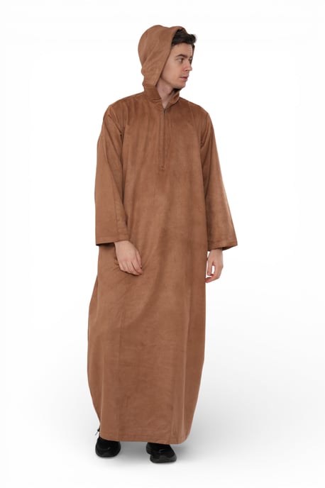 Heren bruine Eid Marokkaanse Jubba Robe Ramadan Eid Thobe LFS met capuchon - HM12 - Image 4