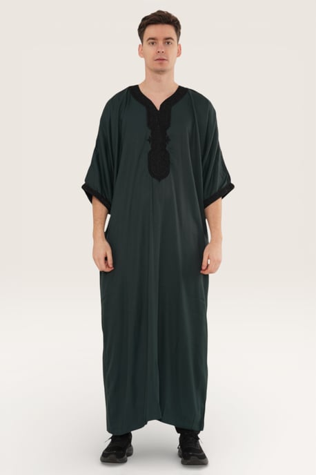 Heren groene Marokkaanse Thobe Jubba Robe Eid Djellaba Gandoura LFS - HM62 - Image 2