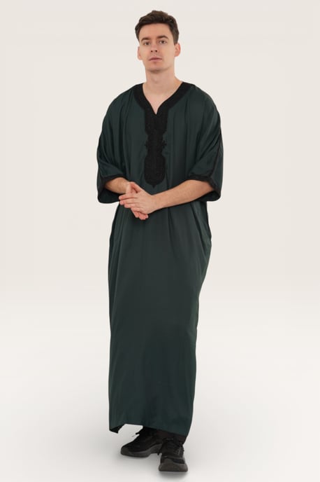 Heren groene Marokkaanse Thobe Jubba Robe Eid Djellaba Gandoura LFS - HM62 - Image 3