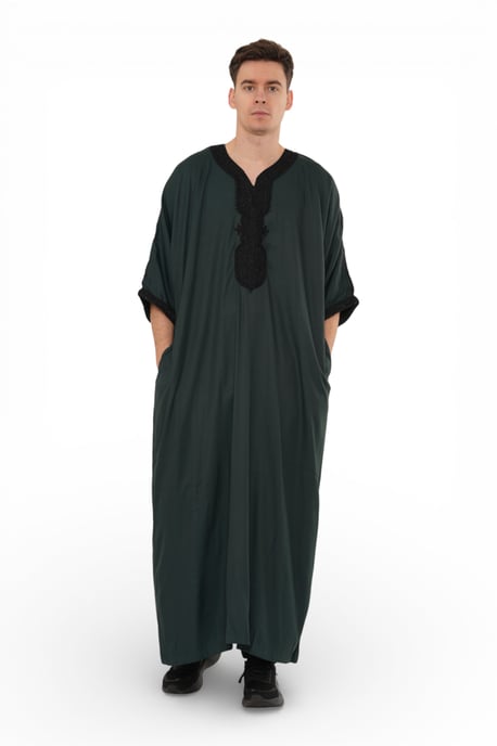 Heren groene Marokkaanse Thobe Jubba Robe Eid Djellaba Gandoura LFS - HM62 - Image 4