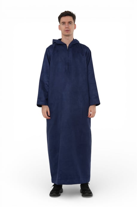 Heren Eid Marineblauwe Marokkaanse Jubba Robe Ramadan Eid Thobe met capuchon - HM12 - Image 1