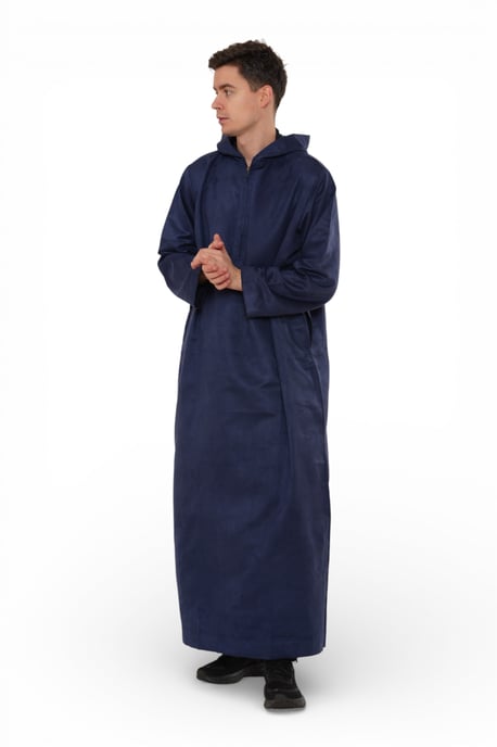 Heren Eid Marineblauwe Marokkaanse Jubba Robe Ramadan Eid Thobe met capuchon - HM12 - Image 3