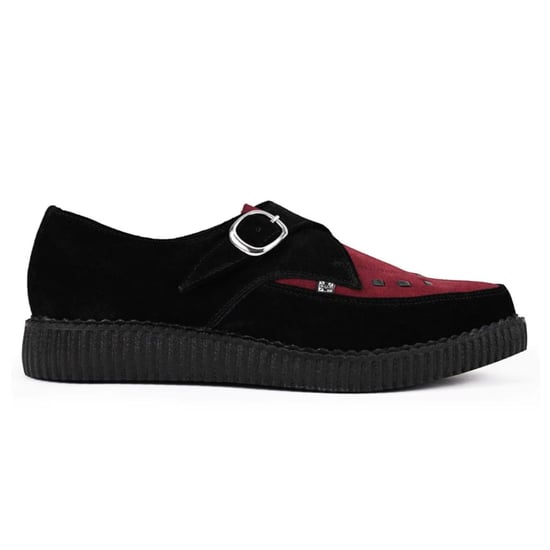 TUK Pointed Creeper Black Burgundy Suede Monk Buckle Platform Shoes - A9592 - Image 1