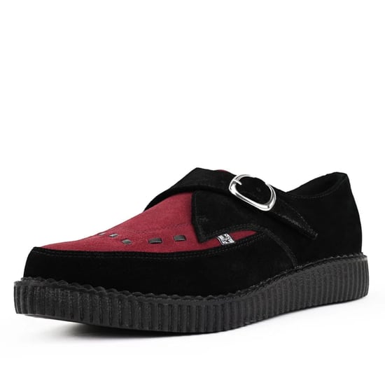 TUK Pointed Creeper Black Burgundy Suede Monk Buckle Platform Shoes - A9592 - Image 5