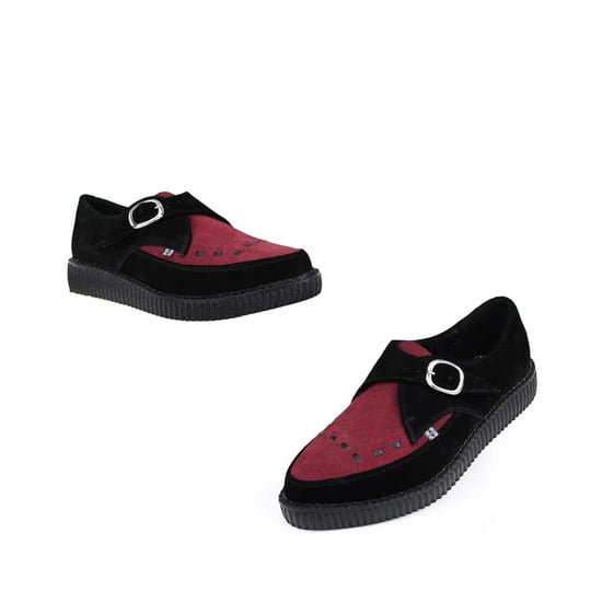 TUK Pointed Creeper Black Burgundy Suede Monk Buckle Platform Shoes - A9592 - Image 6