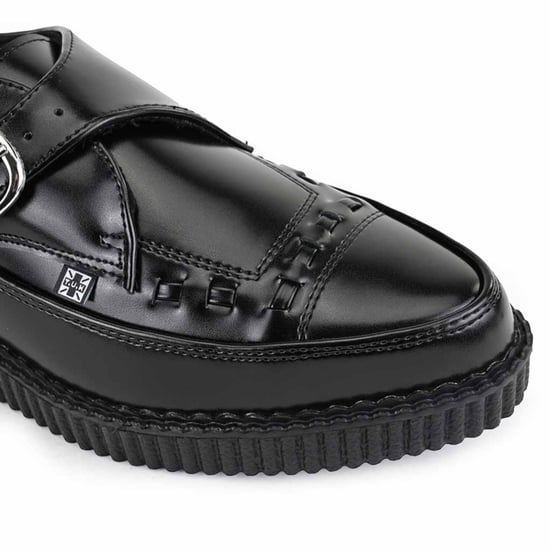 TUK Pointed Creeper Black Leather Monk Buckle Platform Shoes - A8520 - Image 4