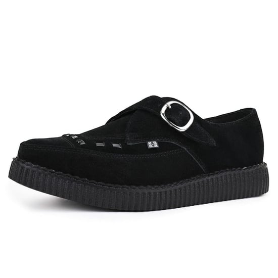 TUK Pointed Creeper Black Suede Monk Buckle Platform Shoes - A8139 - Image 5