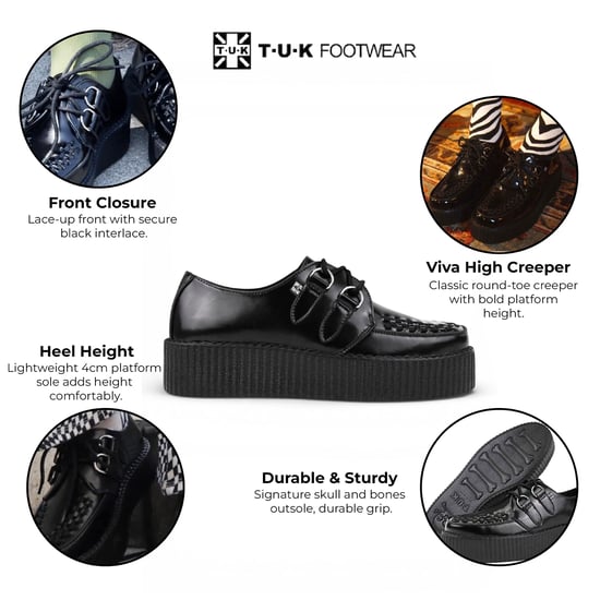 TUK Viva High Creeper Zwarte Leren Platform Veterschoenen Goth - AV6802 - Image 2