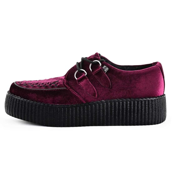 TUK Viva High Creeper bordeauxrode fluwelen platform veterschoenen in gothic-stijl - AV6802 - Image 3
