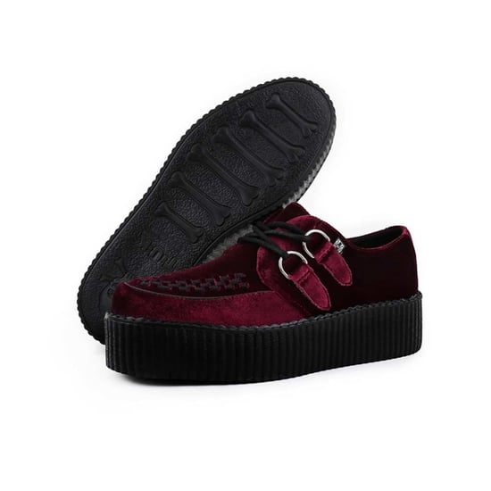 TUK Viva High Creeper bordeauxrode fluwelen platform veterschoenen in gothic-stijl - AV6802 - Image 4