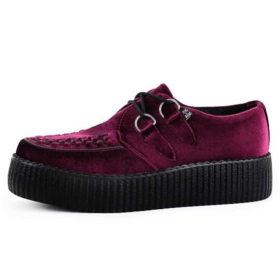 TUK Viva High Creeper bordeauxrode fluwelen platform veterschoenen in gothic-stijl - AV6802 - Image 5