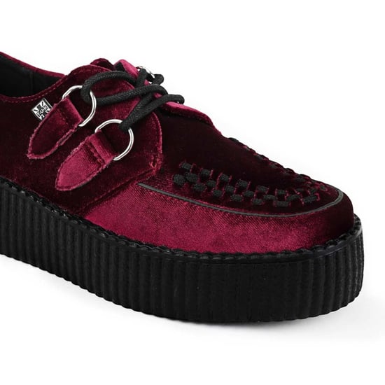 TUK Viva High Creeper bordeauxrode fluwelen platform veterschoenen in gothic-stijl - AV6802 - Image 6