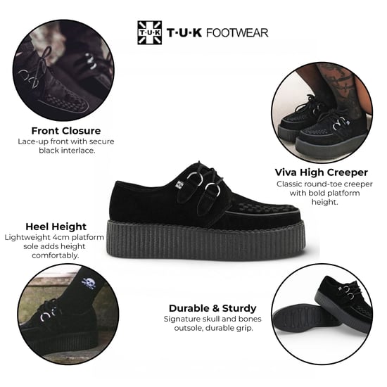 TUK Viva High Creeper Zwarte Suède Platform Veterschoenen Goth - AV6802 - Image 2