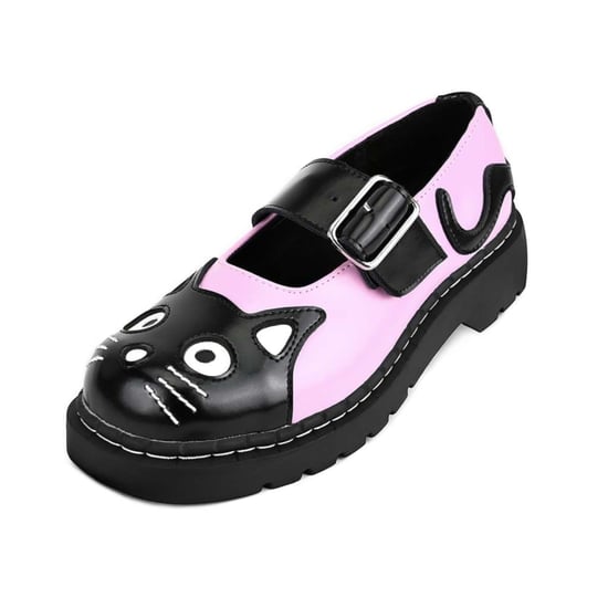 TUK Dames Mary Jane Kitty Roze Zwarte Leren Platform Goth Schoenen - T2344 - Image 4