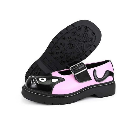 TUK Dames Mary Jane Kitty Roze Zwarte Leren Platform Goth Schoenen - T2344 - Image 5