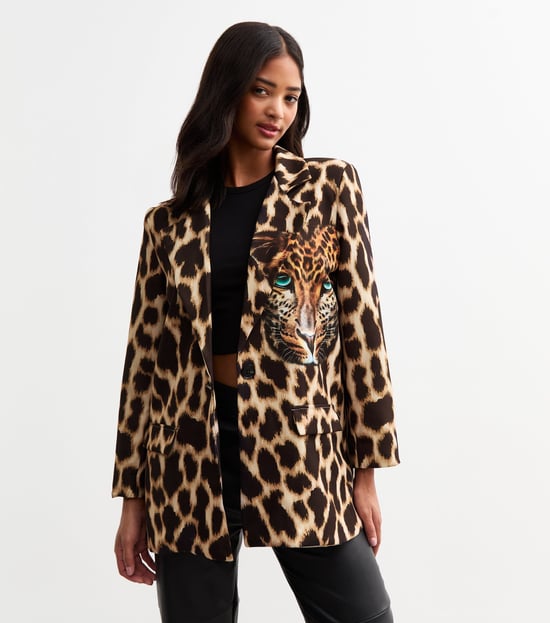 Bruine blazer met contrasterende dierenprint van rand tot rand - Image 3