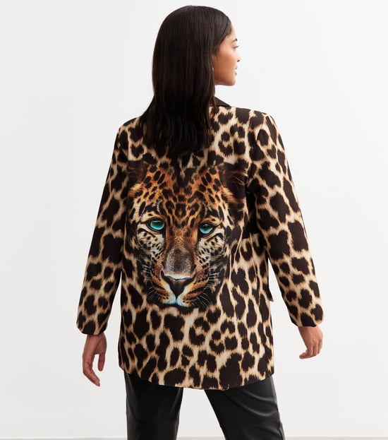 Bruine blazer met contrasterende dierenprint van rand tot rand - Image 4