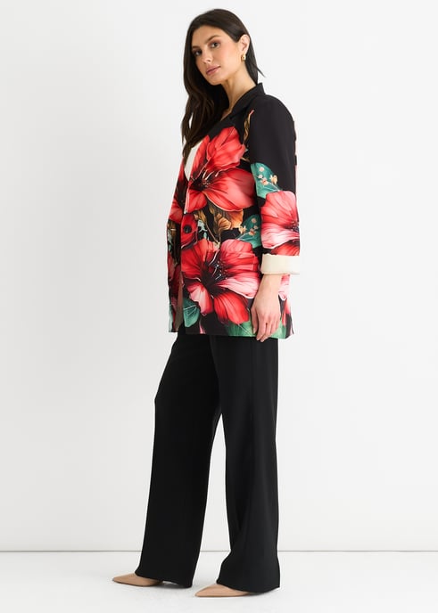 Zwarte oversized blazer met bloemenprint en contrasterende voering - Image 3